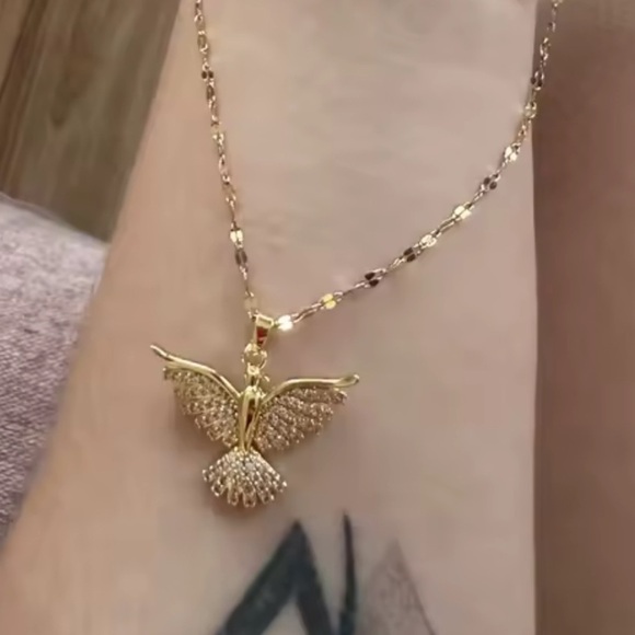 18K Gold Bird Pendant Necklace Phoenix Eagle Choker - Picture 12 of 12
